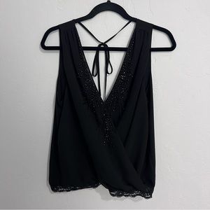 Bebe Beaded Wrap Top Tank Black M